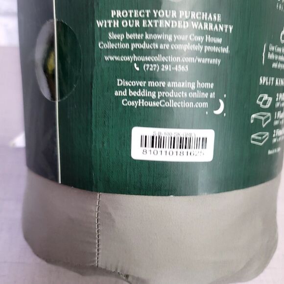 Cosy House Collection 100% Bamboo Grey SPLIT KING 5pc Sheet Set Corner Straps - Picture 3 of 5